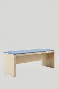 Dylan Bench in Aspen with Upholstered Blue Seat