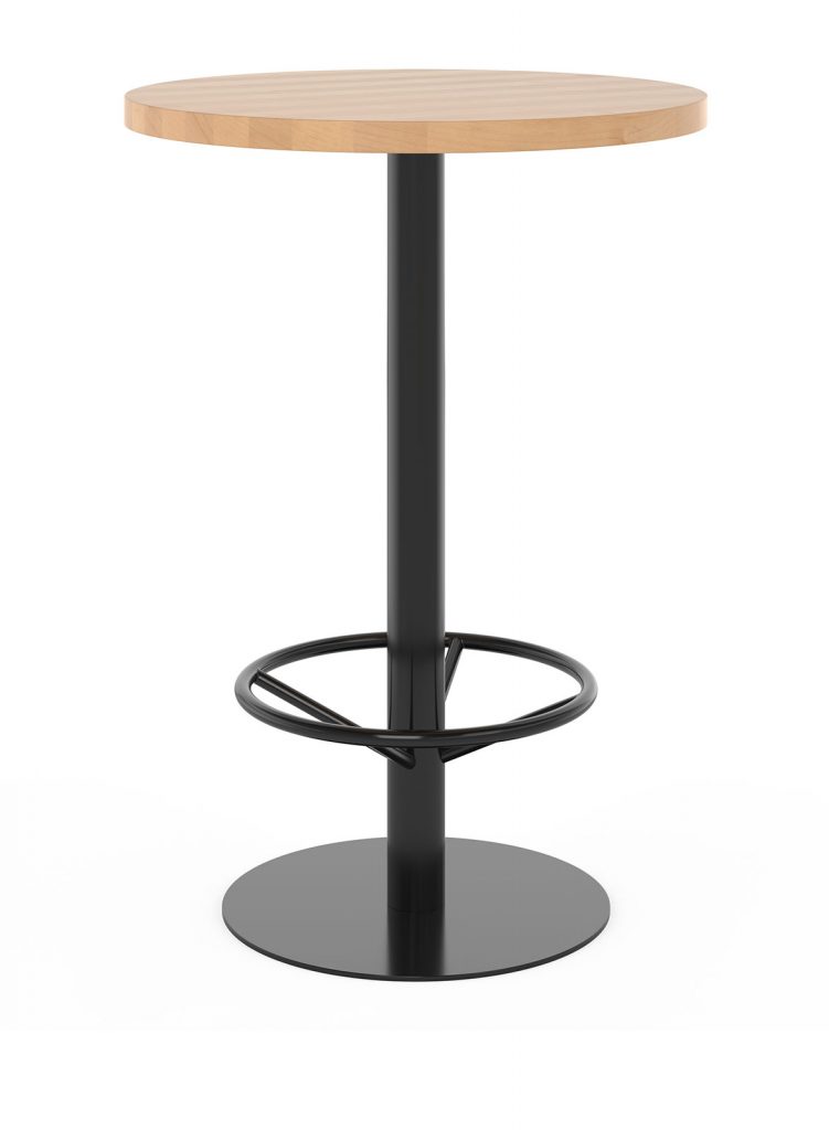 Bar height restaurant table with foot ring