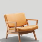 Andy Lounge Chair with Arms in Camel Leather and Natural Wood Finish
