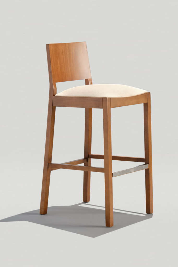 Contemporary Wood Barstool with Upholstered Seat