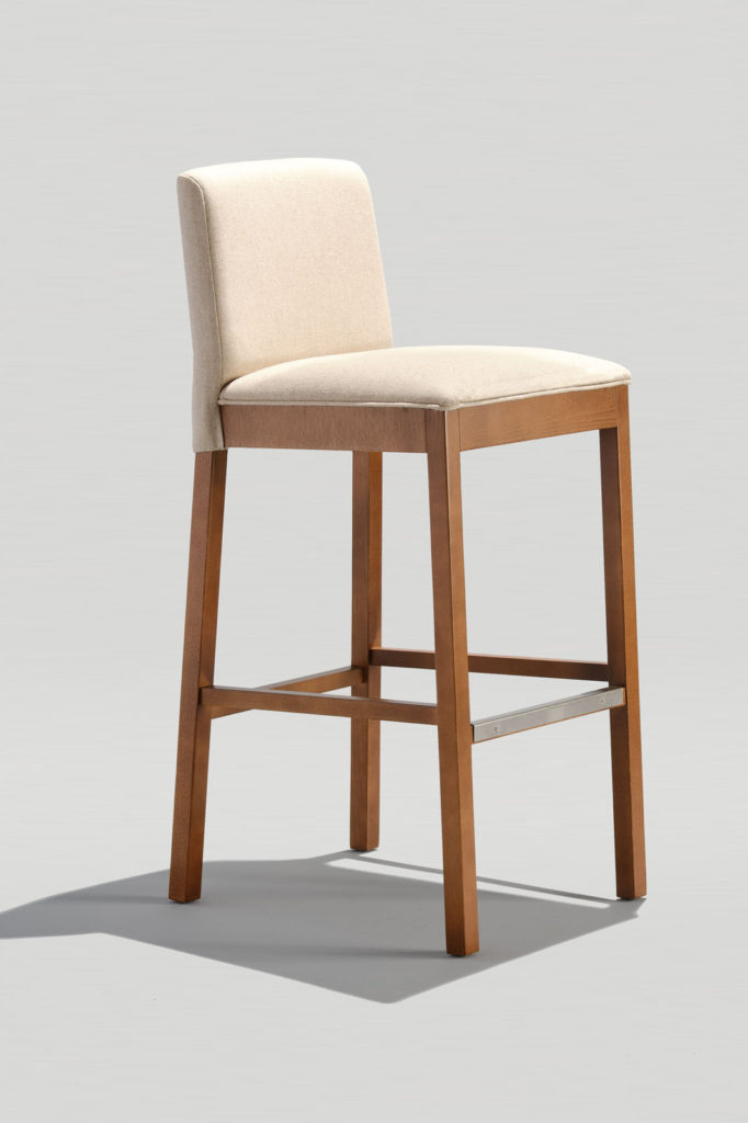 Contemporary Wood Barstool with Upholstered Back and seat