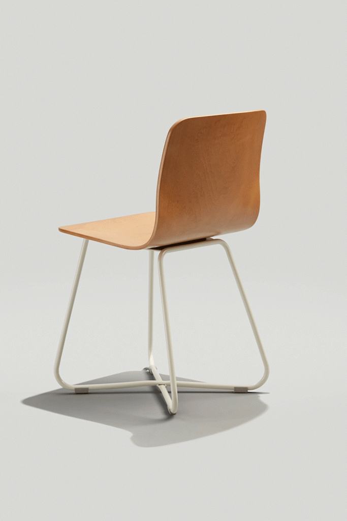 Back of Harper X-base chair in honey and grey white