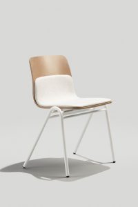 Harper A-frame Stacking Chair in Gloss White, Driftwood and Grey White Camira Fabric
