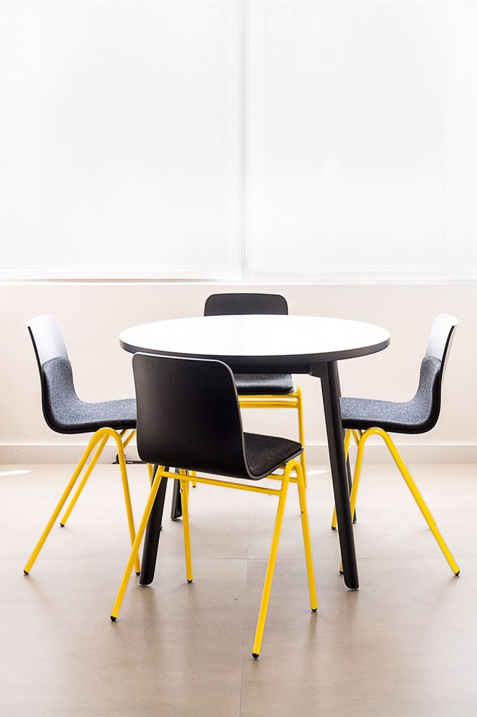 Harper A-Frame Chair in Honey Yellow, Black, and Black Seat Pad