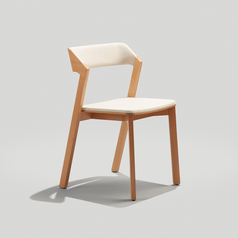 Merano Chair with natural wood and white upholstery.