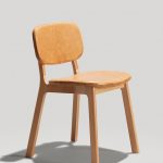 Modern wood dining chair with leather seat and back