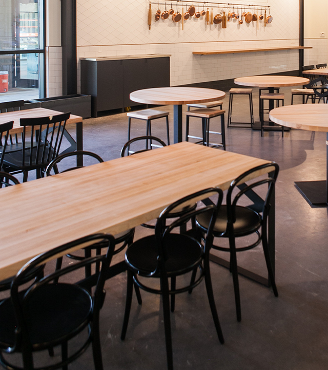 Black Bentwood Chairs at harvest table.