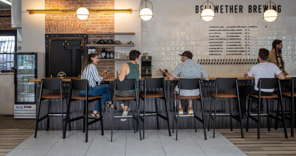 Restaurant bar with black Sadie II Barstools.