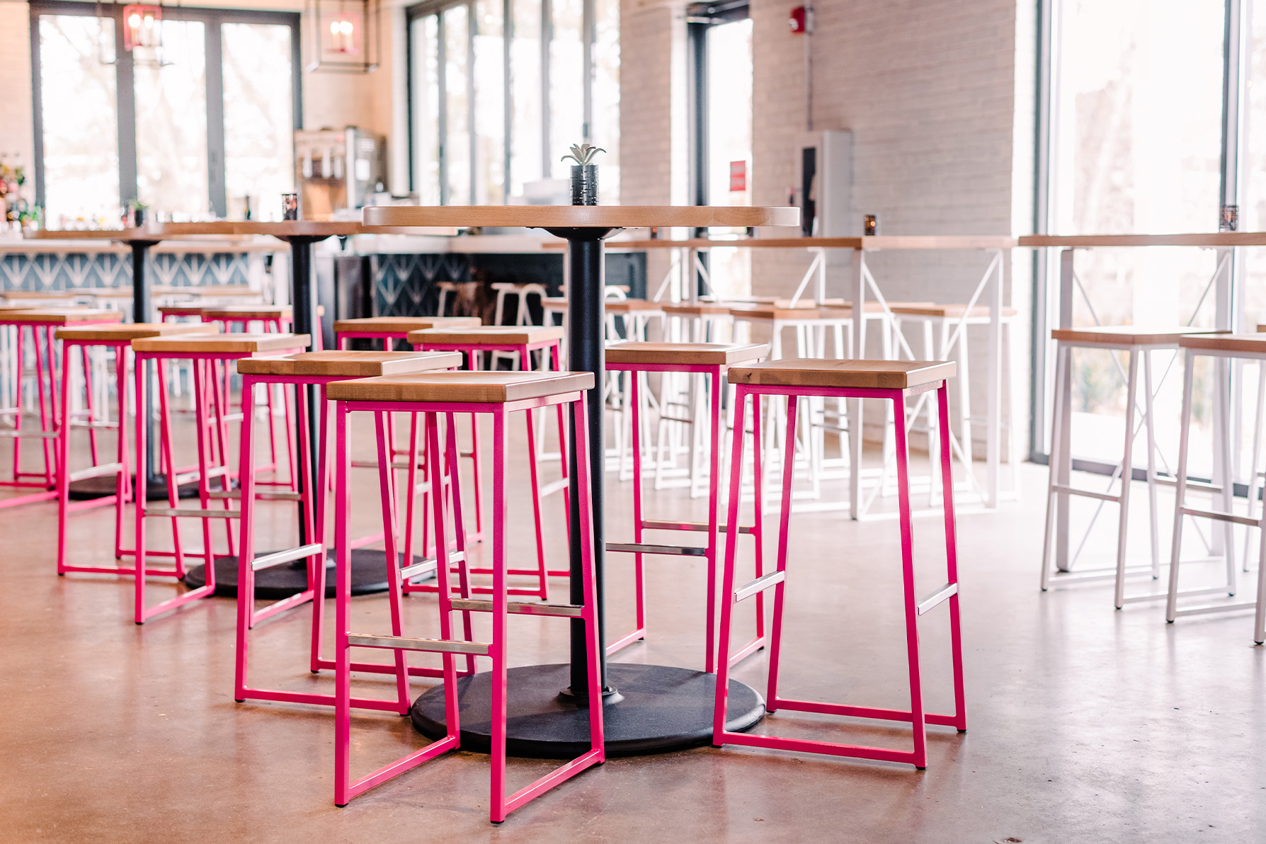 Brady Stools with pink sled bases.