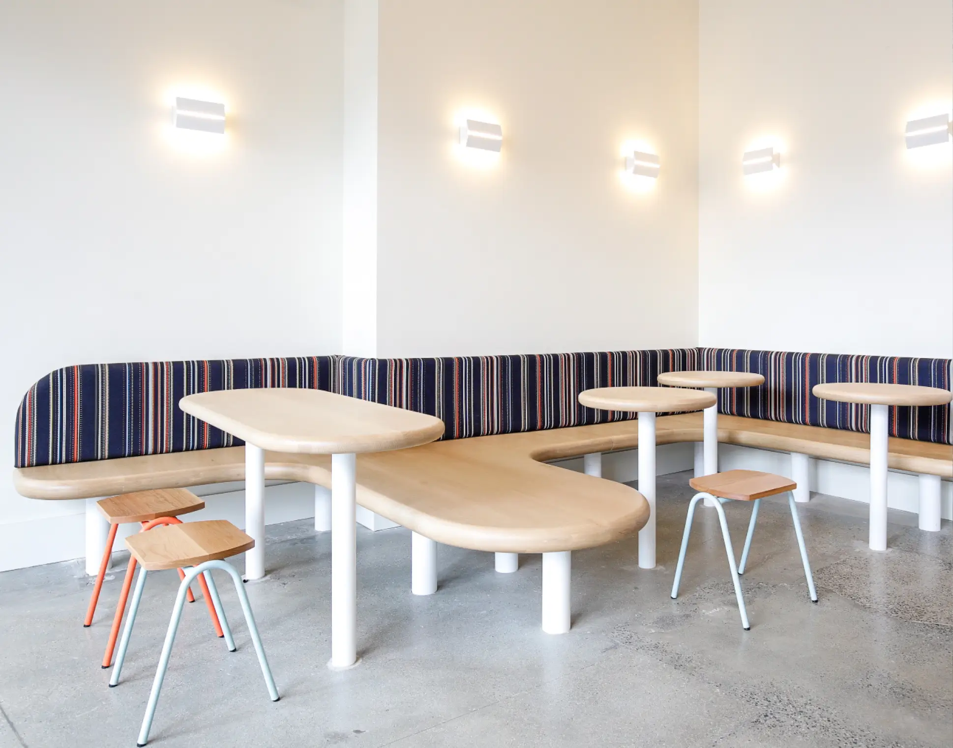 Low Stool Hurdle Stools in cafe.