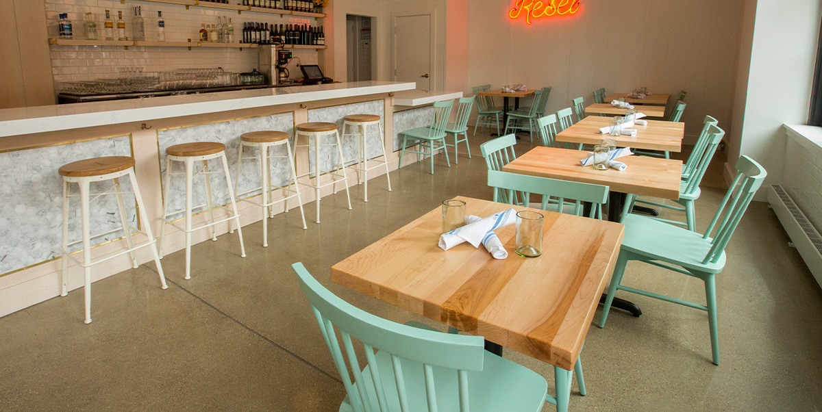 Aerial view of mint green Hugh Chairs.