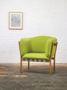 Arm Chair with White Oak Frame and Lime Green Fabric