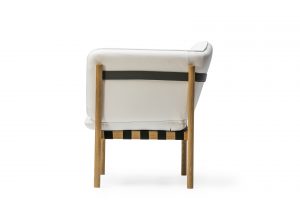 Arm Chair lounge with white leather upholstery and white oak frame