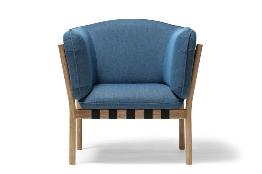 Lounge Chair with white oak frame and blue fabric