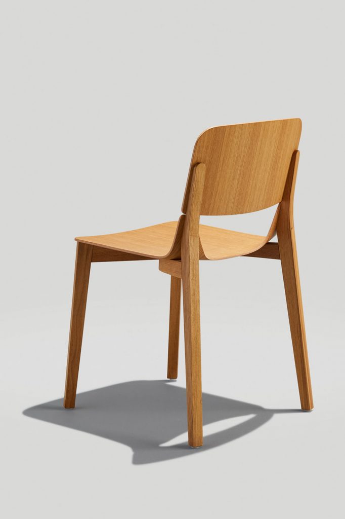 Modern wood dining chair in white oak back