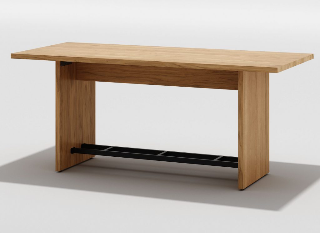Counter height Andrea Communal dining table with footrest shown in White Oak finish