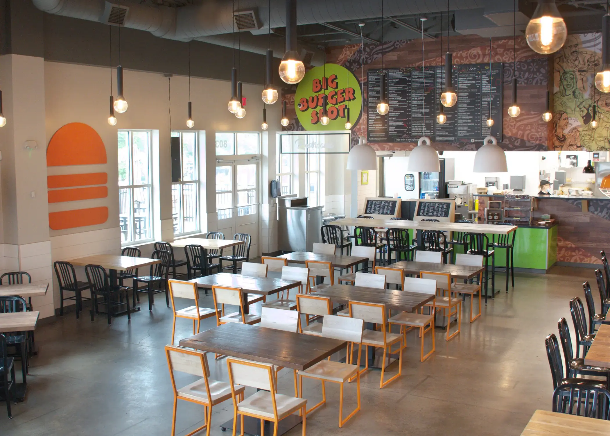 Aerial view of restaurant with Brady Chairs.