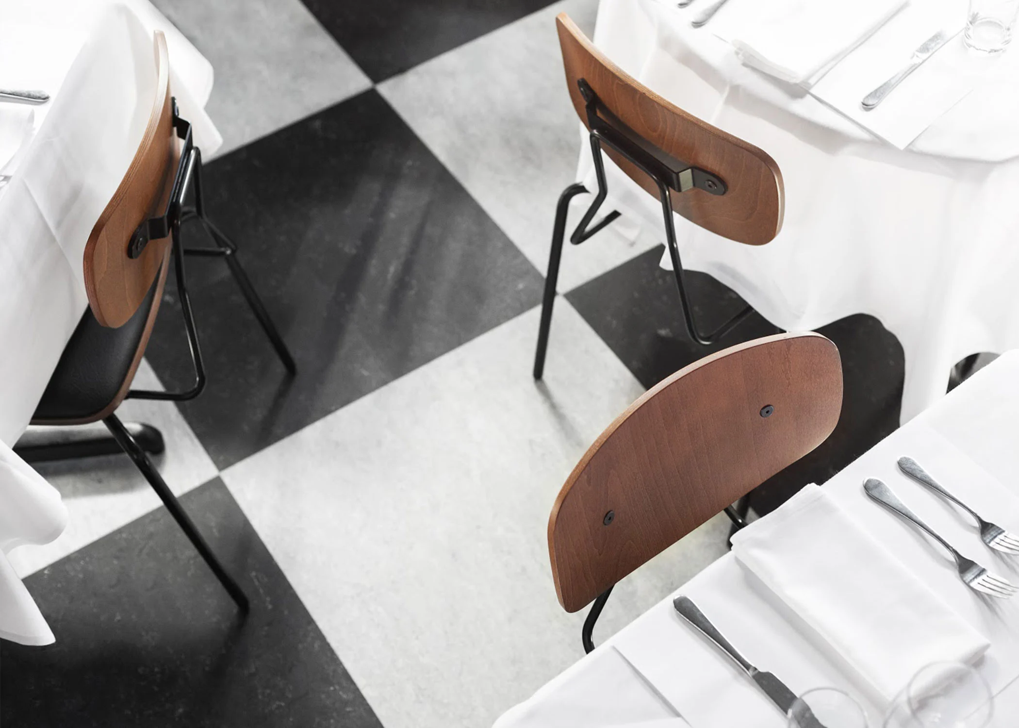 Aerial view of Reece Chairs in restaurant.