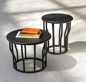 Two modern wood coffee tables in black and natural finish.