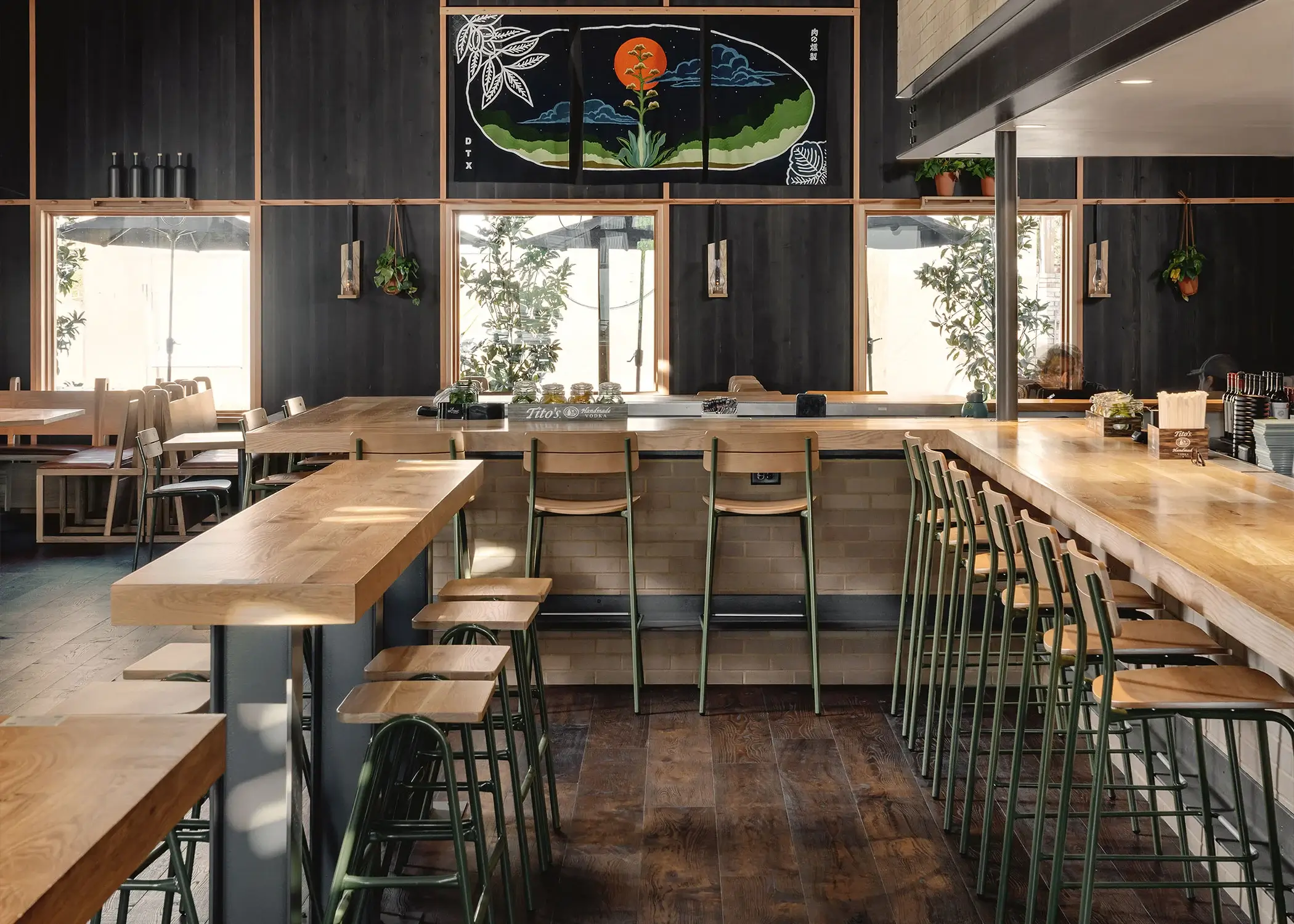 Restaurant with Sherman Chairs and Barstools, and Hurdle Stools.