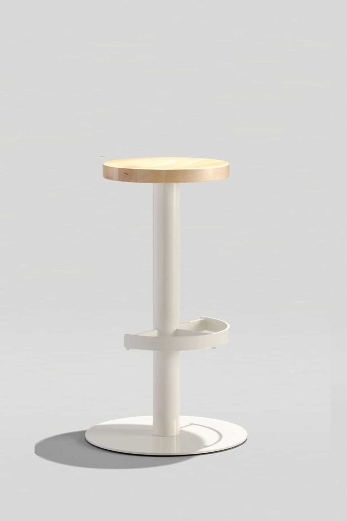 Sally Barstool in white with solid wood seat freestanding modern barstool