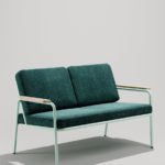 Rita Loveseat in teal with wood arms