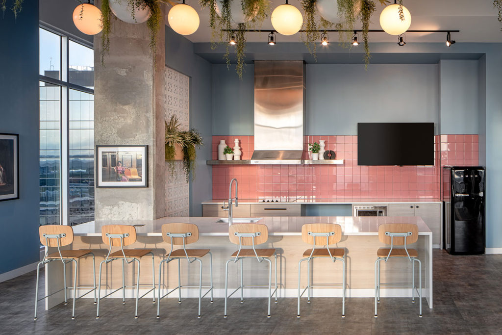 Row of Reece Barstools at university dining space.