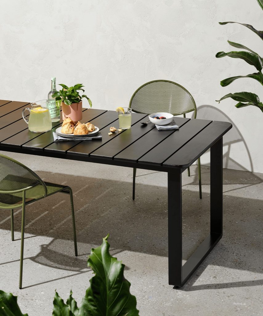 Black Bowen Outdoor Communal Table with Hula chairs