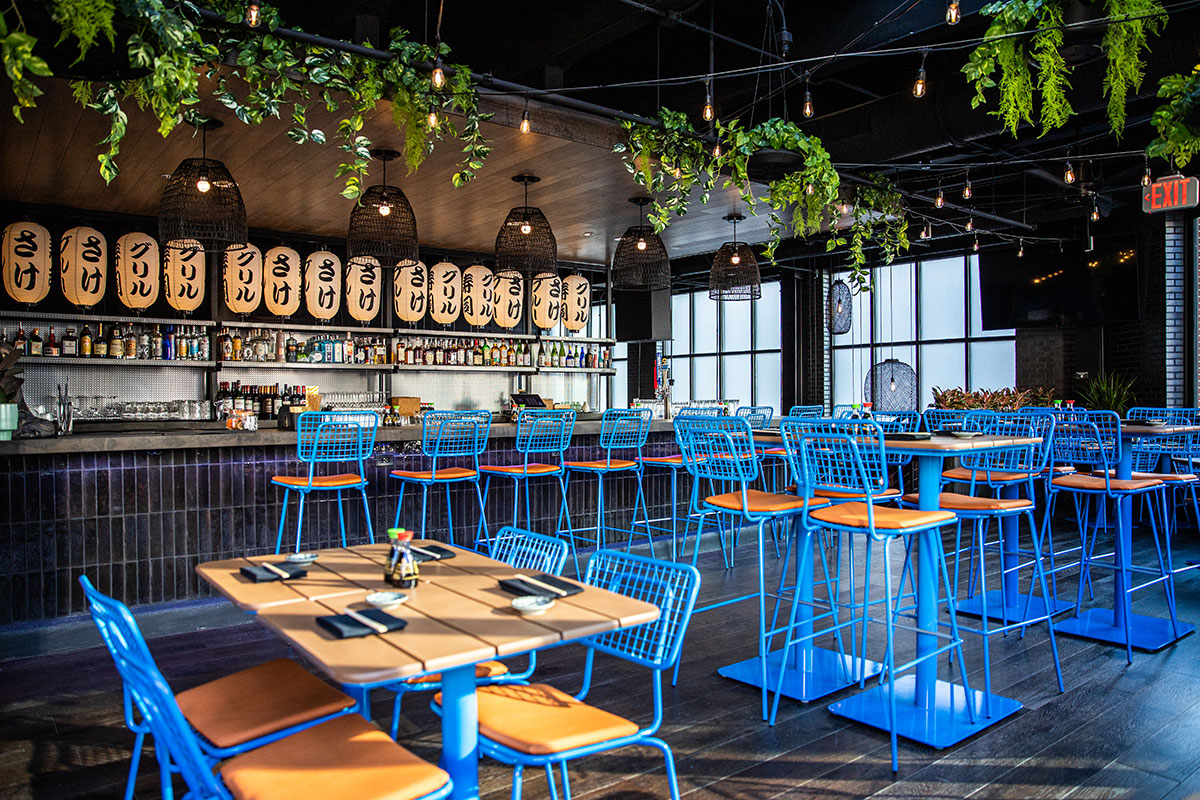 Opla Chairs and Barstools with Bowen Tables.
