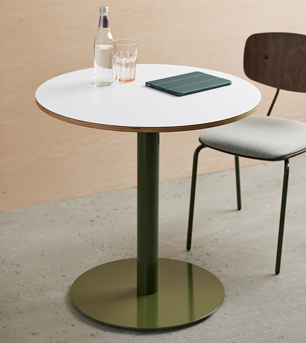 Onesima Pedestal Table with army green base.