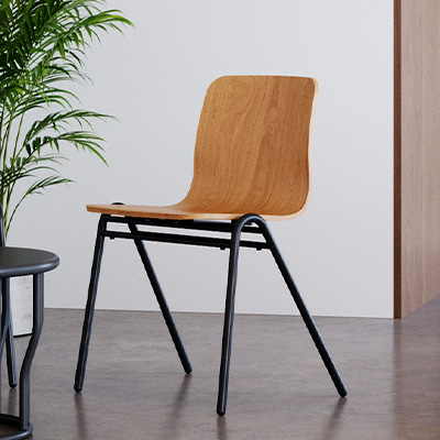 Harper Side Chair with wood seat and black base