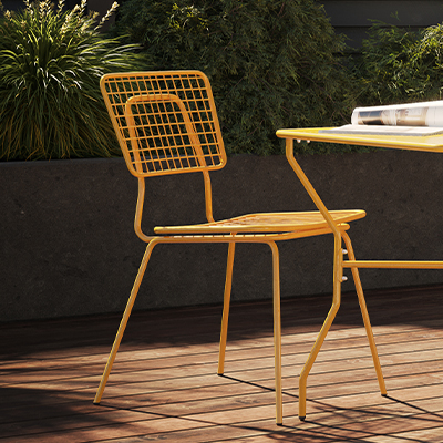 Yellow Opla outdoor chair.