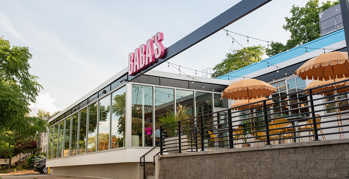 Exterior of Baba's Hummus House.