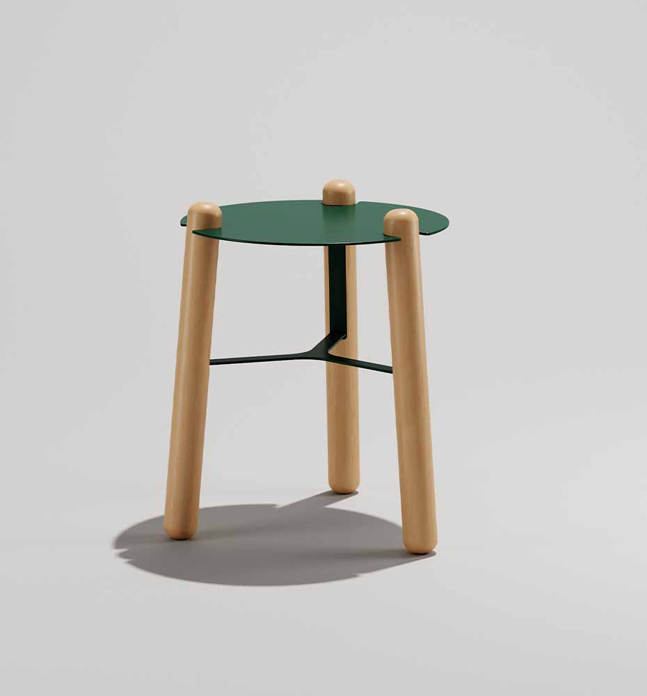 Bennett Occasional Table with green table top and natural legs.