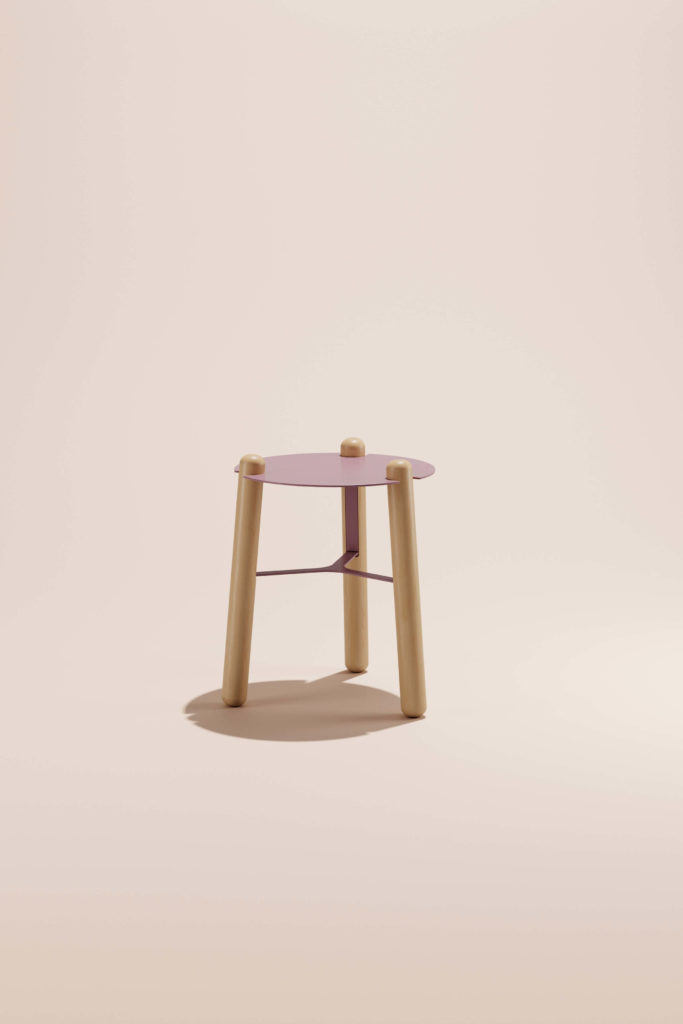 Louie Side Table with tan top and natural wood legs.
