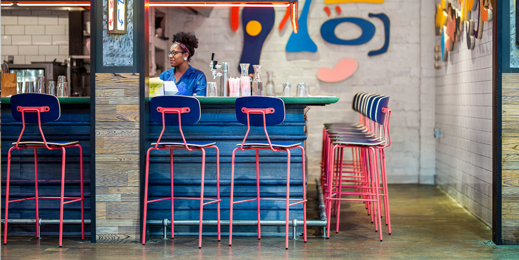 Restaurant bar with Reece Barstools.