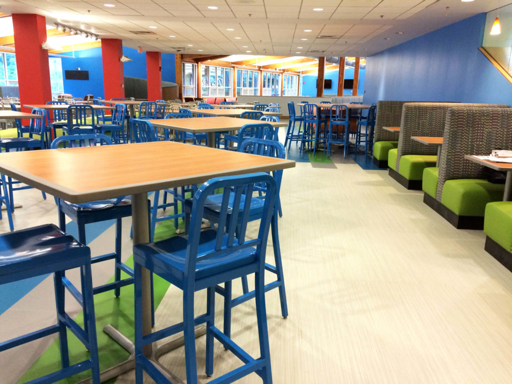 Blue Siren Stools in college cafeteria.
