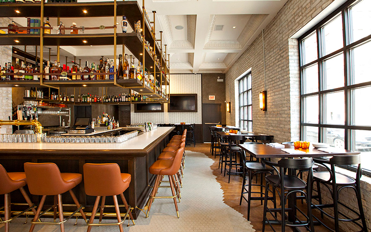 Bentwood stools at restaurant bar.