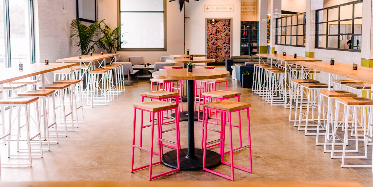 Pink backless Brady Bar Stools.