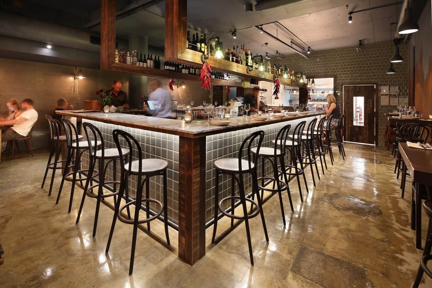 Bar with Bentwood Stools.