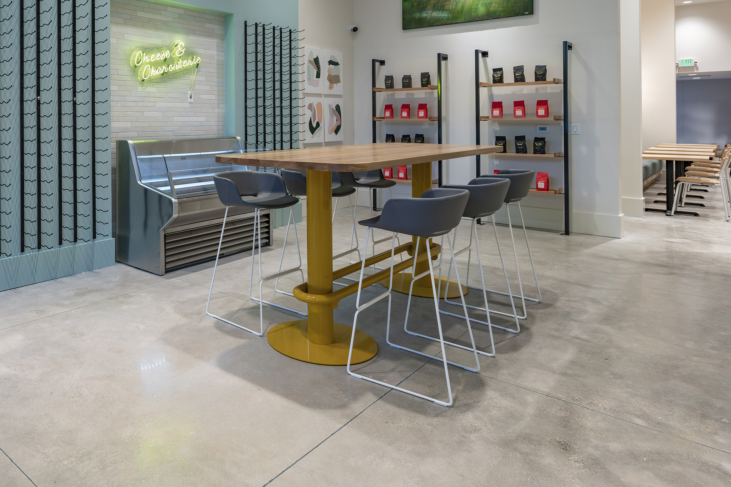 Franke Bar Height Table with yellow base.
