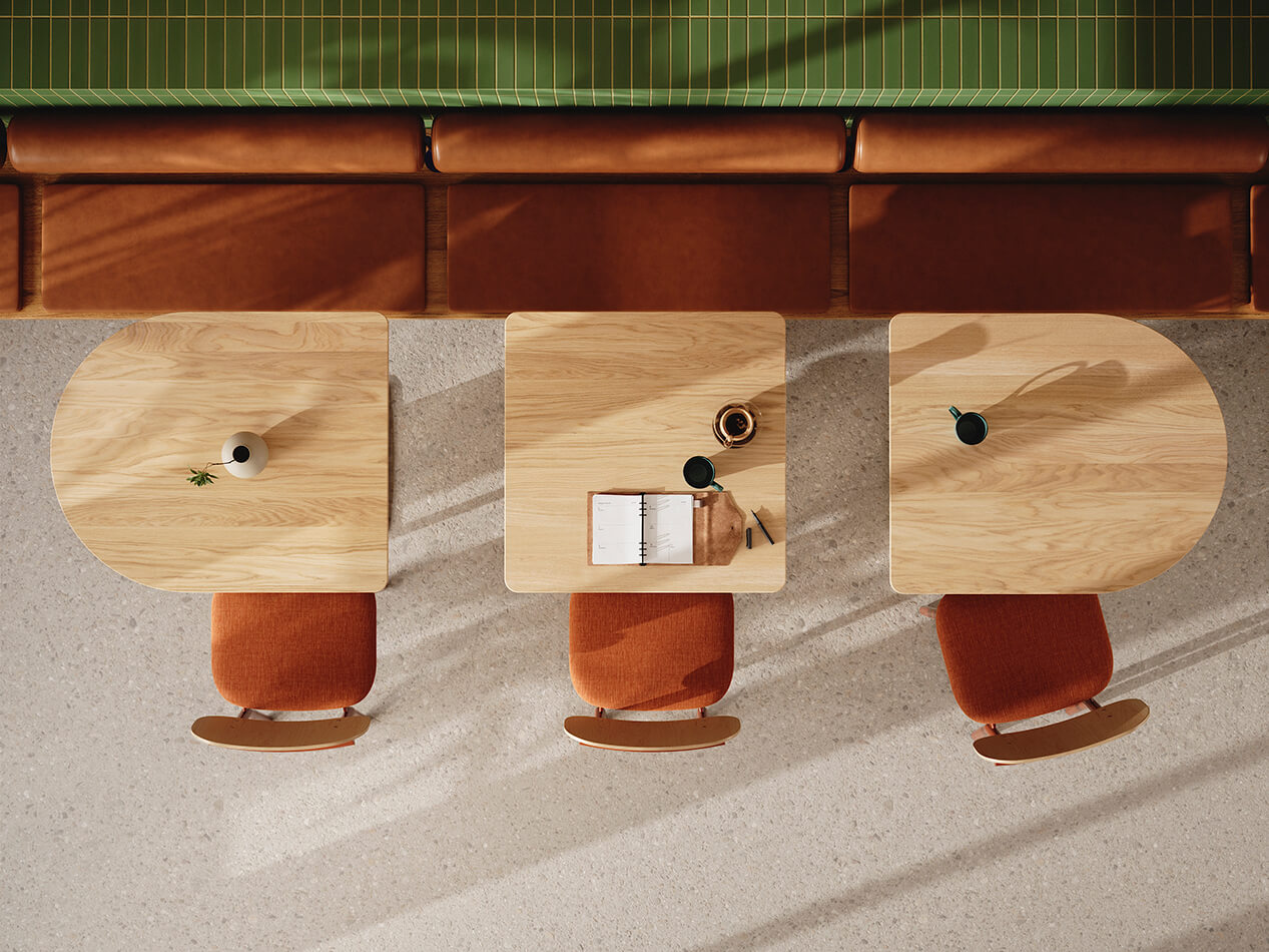 Aerial view of three Onesima tables.