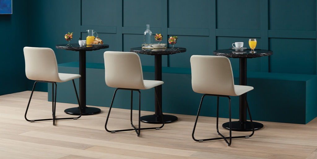 Harper Chairs with Orbit Tables