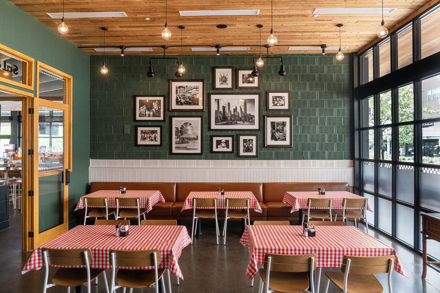 Wood Sherman chairs in restaurant setting.