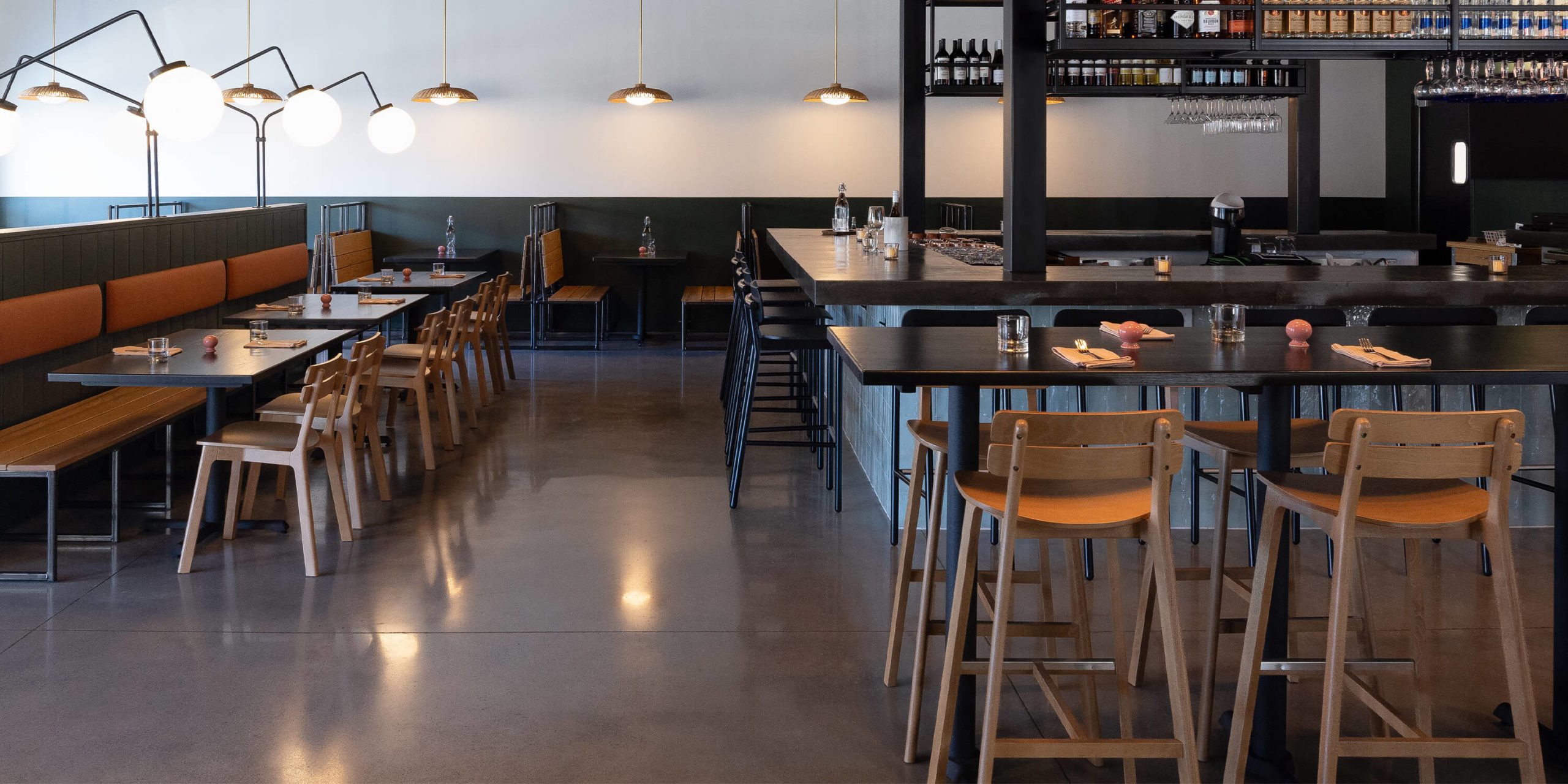 Brooke Barstools with Brooke Chairs in restaurant.