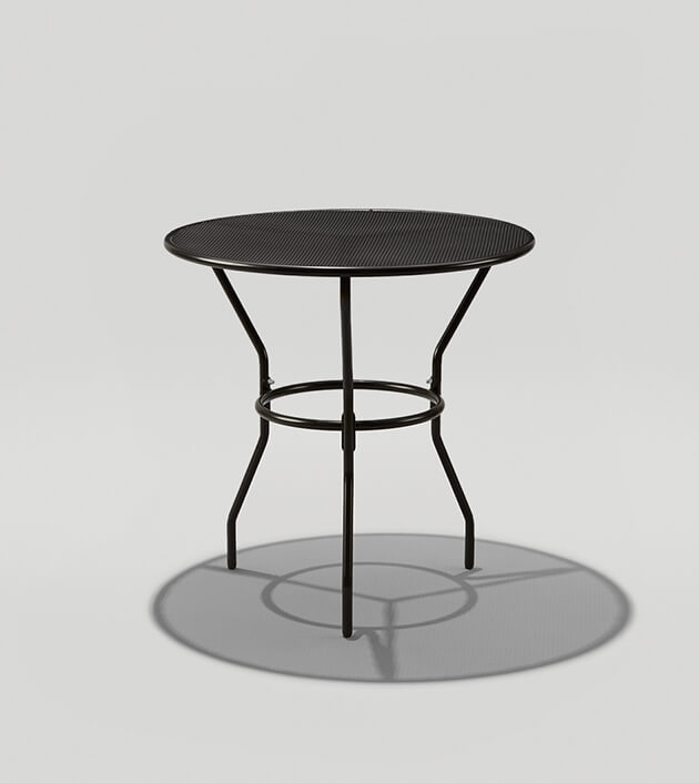 Grey sweep of Opla Outdoor Table in black.