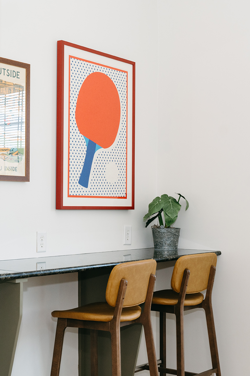 Brooke fully upholstered stool in student breakout study room