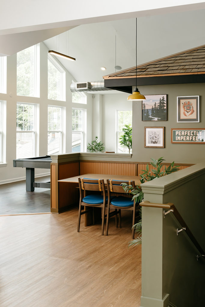 Sigsbee fully upholstered chairs in a student housing reception area