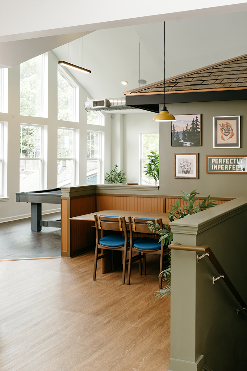 Sigsbee fully upholstered chairs in a student housing reception area