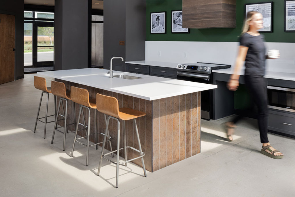 Harper 4-Leg stools at a seating area in a community kitchen